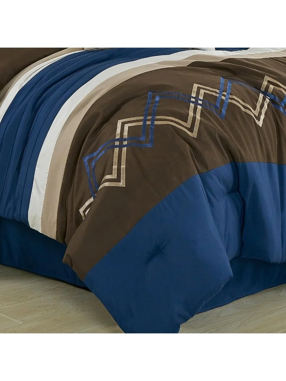 Modern 7-Piece Pleated Stripe Zigzag Comforter Set - California King